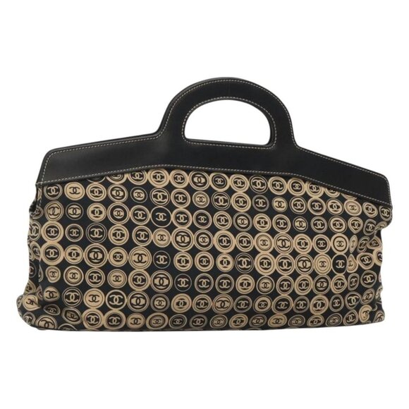 CHANEL Hand Bag Cotton Black Gold CC Auth 125579 - Picture 1 of 16